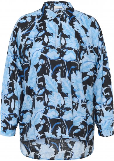 Kaffe Curve Sasja Krekls ar garām piedurknēm Blue Snake Flower - Blūzes & tunikas - 