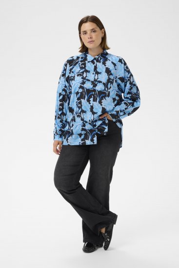 Kaffe Curve Sasja Krekls ar garām piedurknēm Blue Snake Flower - Blūzes & tunikas - 