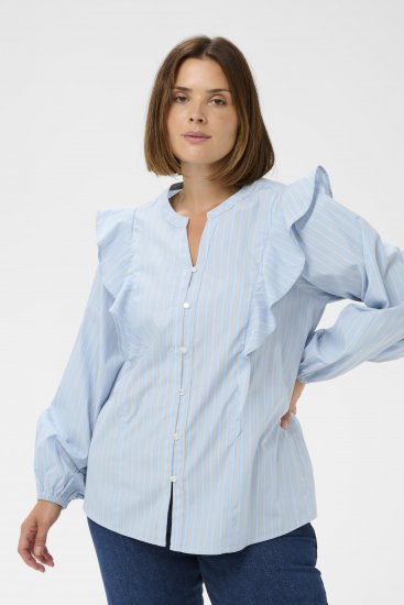 Kaffe Curve Lenia Flounce Shirt Powder Blue Stripe - Kreklblūzes - 