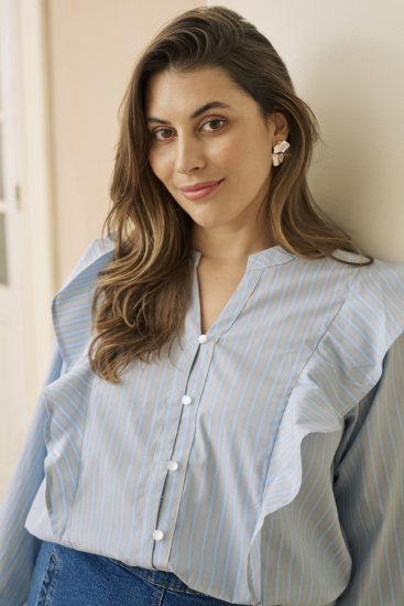 Kaffe Curve Lenia Flounce Shirt Powder Blue Stripe - Kreklblūzes - 