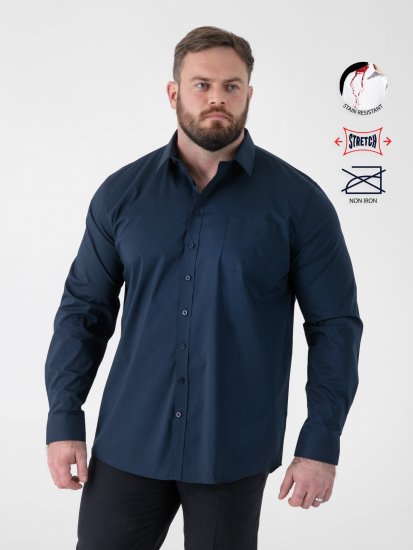 D555 Oliver Traipus Atgrūdošs Negludināms Elastīgs Krekls Ar Garām Piedurknēm Tumši Zils - Krekli - Krekli - 2XL-8XL