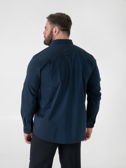D555 Oliver Traipus Atgrūdošs Negludināms Elastīgs Krekls Ar Garām Piedurknēm Tumši Zils - Krekli - Krekli - 2XL-8XL