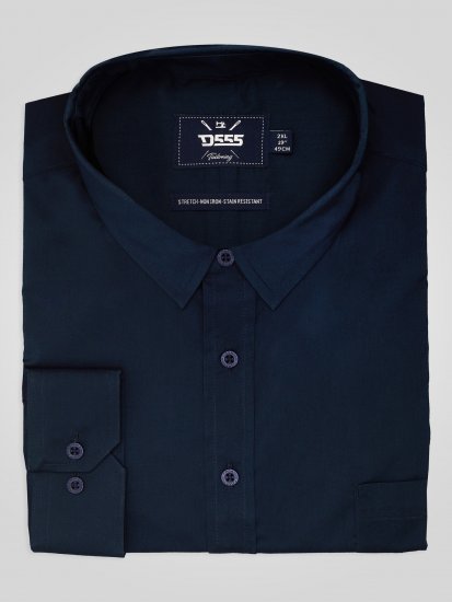 D555 Oliver Traipus Atgrūdošs Negludināms Elastīgs Krekls Ar Garām Piedurknēm Tumši Zils - Krekli - Krekli - 2XL-8XL