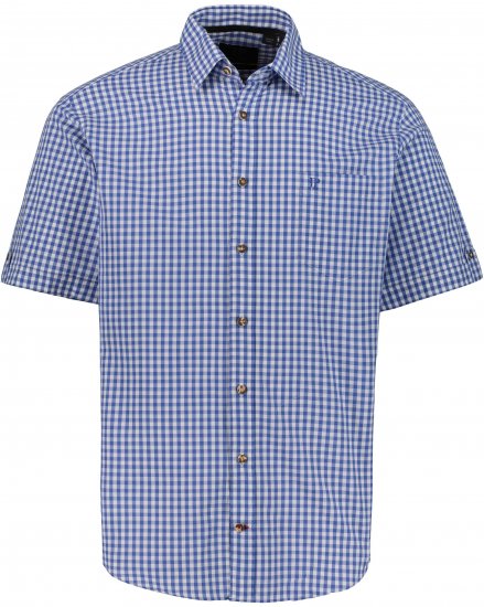 JP1880 Short Sleeve Check Print Traditional Shirt Blue - Krekli - Krekli - 2XL-8XL