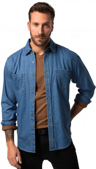 JP1880 Shirt Denim Long Sleeve Blue TALL - VĪRIEŠU APĢĒRBS MT-6XLT - Apģērbs gariem vīriešiem