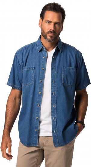 JP1880 Shirt Denim Short Sleeve Blue TALL - VĪRIEŠU APĢĒRBS MT-6XLT - Apģērbs gariem vīriešiem