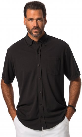 JP1880 Shirt Pique Flexnamic Short Sleeve Black TALL - VĪRIEŠU APĢĒRBS MT-6XLT - Apģērbs gariem vīriešiem