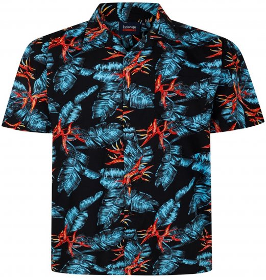 Espionage SH435 All Over Leaf Print Short Sleeve Shirt Black - Krekli ar īsām piedurknēm - Krekli ar īsām piedurknēm