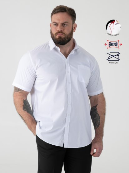 D555 Lucas Traipus Atgrūdošs Negludināms Elastīgs Krekls Ar Īsām Piedurknēm Balts - Krekli - Krekli - 2XL-8XL