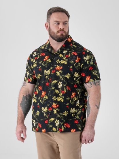 D555 Gordon Hawaiian AOP Cuvan Collar Resort Short Sleeve Black - Krekli - Krekli - 2XL-8XL
