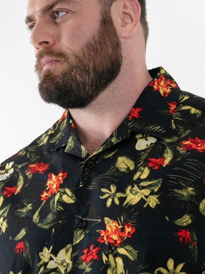 D555 Gordon Hawaiian AOP Cuvan Collar Resort Short Sleeve Black - Krekli - Krekli - 2XL-8XL