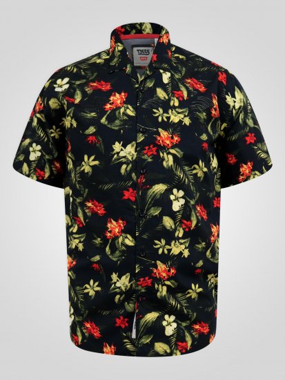 D555 Gordon Hawaiian AOP Cuvan Collar Resort Short Sleeve Black - Krekli - Krekli - 2XL-8XL