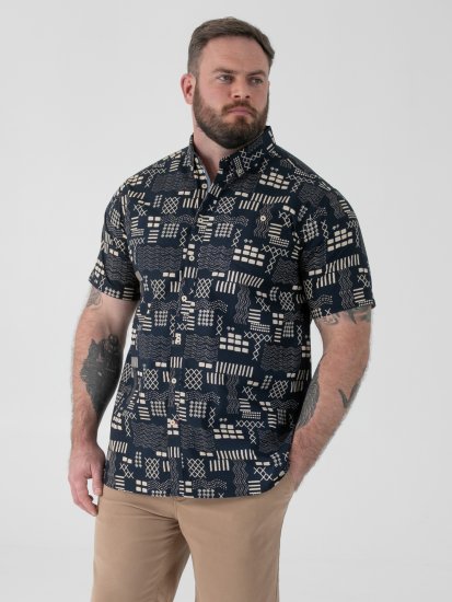 D555 Rick Geometric Print Short Sleeve Shirt Navy - Krekli - Krekli - 2XL-8XL