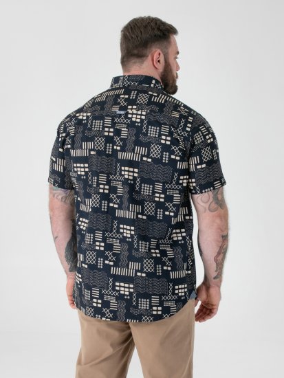 D555 Rick Geometric Print Short Sleeve Shirt Navy - Krekli - Krekli - 2XL-8XL