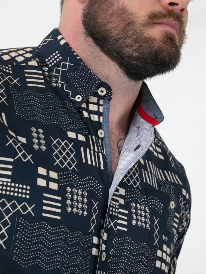 D555 Rick Geometric Print Short Sleeve Shirt Navy - Krekli - Krekli - 2XL-8XL
