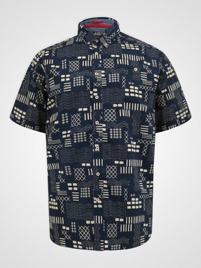 D555 Rick Geometric Print Short Sleeve Shirt Navy - Krekli - Krekli - 2XL-8XL