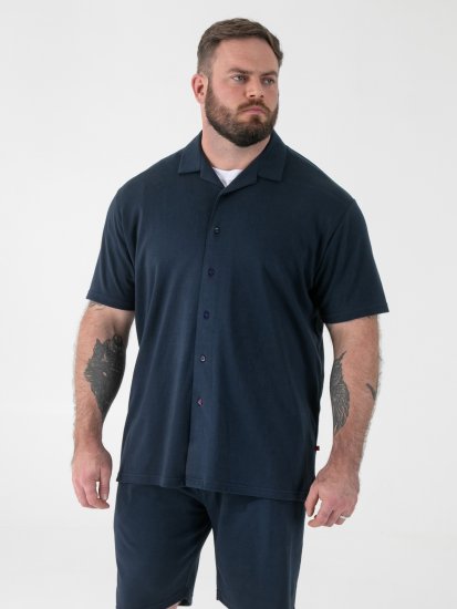 D555 Connor Stretch Cuban Collar Resort Short Sleeve Shirt Navy - Krekli - Krekli - 2XL-8XL