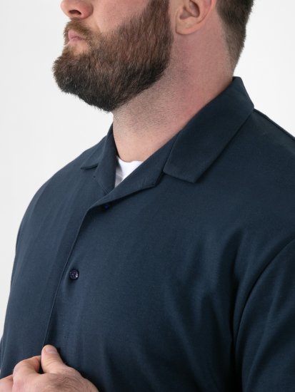 D555 Connor Stretch Cuban Collar Resort Short Sleeve Shirt Navy - Krekli - Krekli - 2XL-8XL