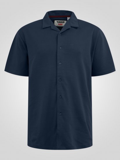 D555 Connor Stretch Cuban Collar Resort Short Sleeve Shirt Navy - Krekli - Krekli - 2XL-8XL