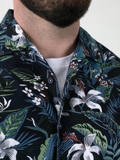 D555 Corden Hawaiian AOP Cuban Collar Resort Short Sleeve Navy - Krekli ar īsām piedurknēm - Krekli ar īsām piedurknēm