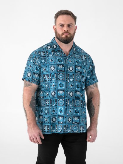 D555 Hawkins Printed Cuban Collar Resort Short Sleeve Shirt Teal - Krekli - Krekli - 2XL-8XL