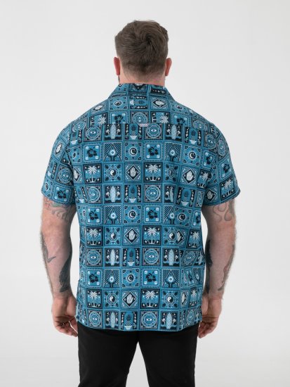 D555 Hawkins Printed Cuban Collar Resort Short Sleeve Shirt Teal - Krekli - Krekli - 2XL-8XL