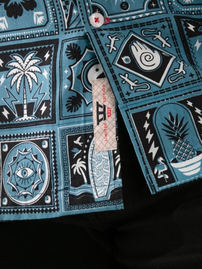 D555 Hawkins Printed Cuban Collar Resort Short Sleeve Shirt Teal - Krekli - Krekli - 2XL-8XL