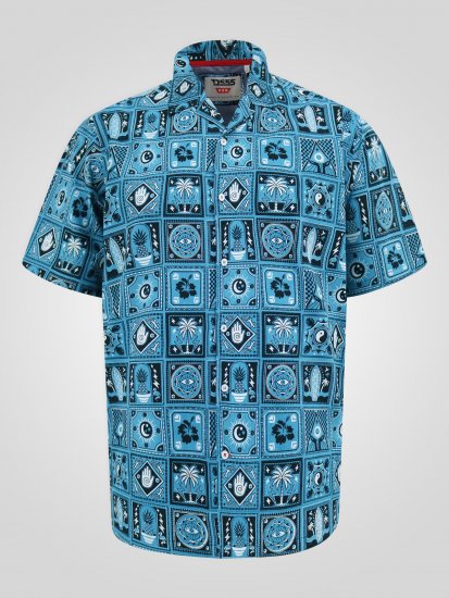D555 Hawkins Printed Cuban Collar Resort Short Sleeve Shirt Teal - Krekli - Krekli - 2XL-8XL