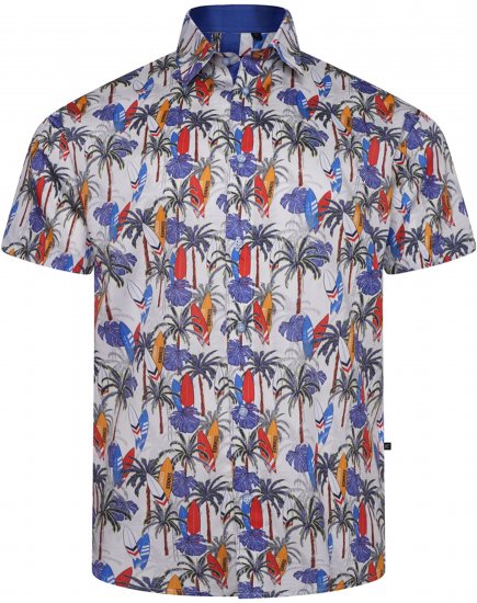 Kam Jeans 6060 Palm Tree and Surf Boards Short Sleeve Shirt White - Krekli - Krekli - 2XL-8XL