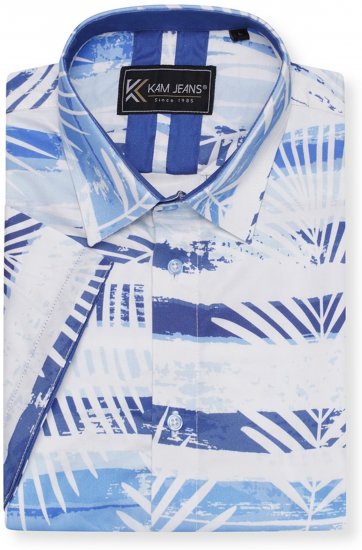 Kam Jeans 6065 Faded Leaf Short Sleeve Shirt Blue - Krekli - Krekli - 2XL-8XL