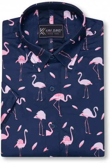 Kam Jeans 6068 Flamingo Short Sleeve Shirt Navy - Krekli - Krekli - 2XL-8XL