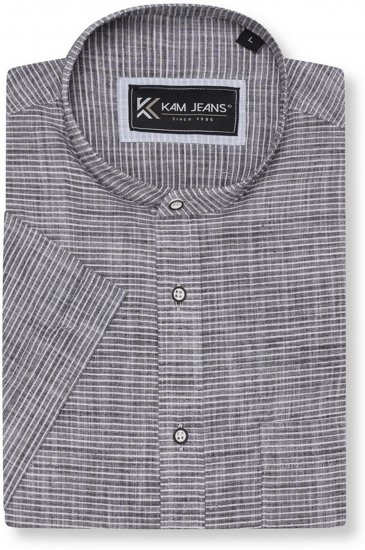 Kam Jeans 6334 Striped Grandad Short Sleeve Shirt Charcoal - Krekli - Krekli - 2XL-8XL