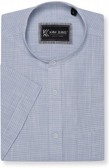 Kam Jeans 6334 Striped Grandad Short Sleeve Shirt Blue - Krekli - Krekli - 2XL-8XL