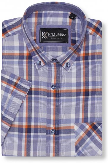 Kam Jeans 6339 Checked Short Sleeve Shirt Blue - Krekli - Krekli - 2XL-8XL