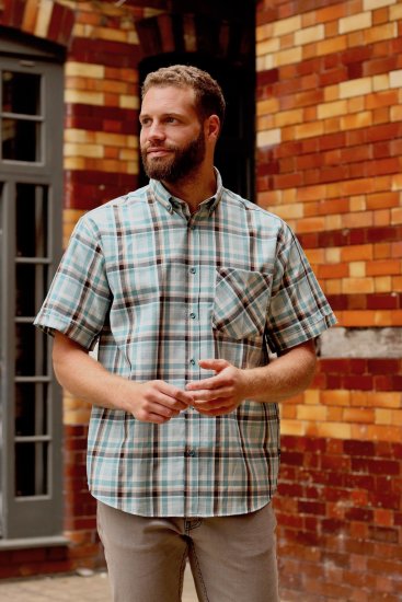 Kam Jeans 6339 Checked Short Sleeve Shirt Mineral Blue - Krekli - Krekli - 2XL-8XL