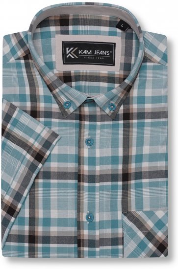 Kam Jeans 6339 Checked Short Sleeve Shirt Mineral Blue - Krekli - Krekli - 2XL-8XL