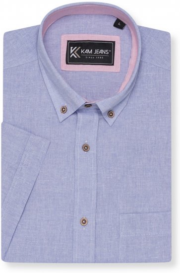 Kam Jeans 6340 Linen Mix Short Sleeve Shirt Blue - Krekli - Krekli - 2XL-8XL