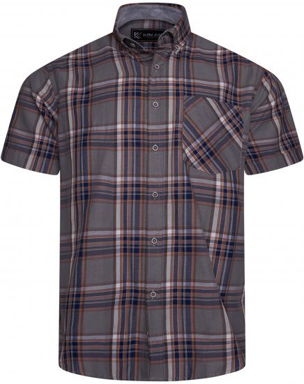 Kam Jeans 6350 Casual Checked Short Sleeve Shirt Grey - Krekli - Krekli - 2XL-8XL