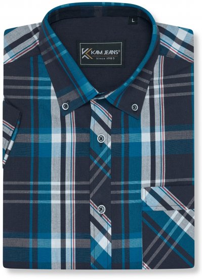 Kam Jeans 6380 Casual Checked Short Sleeve Shirt Navy - Krekli ar īsām piedurknēm - Krekli ar īsām piedurknēm