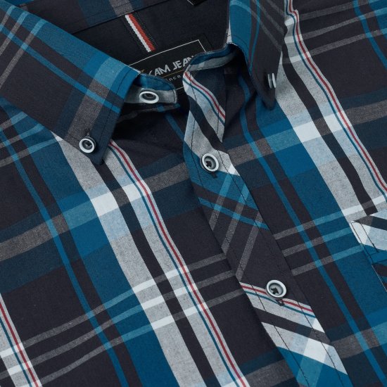 Kam Jeans 6380 Casual Checked Short Sleeve Shirt Navy - Krekli ar īsām piedurknēm - Krekli ar īsām piedurknēm