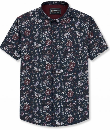 Kam Jeans 6387 Floral Print Short Sleeve Shirt Navy - Krekli ar īsām piedurknēm - Krekli ar īsām piedurknēm