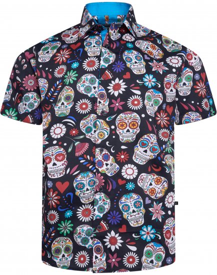 Kam Jeans 6069 Skull Print Short Sleeve Black - Krekli - Krekli - 2XL-8XL