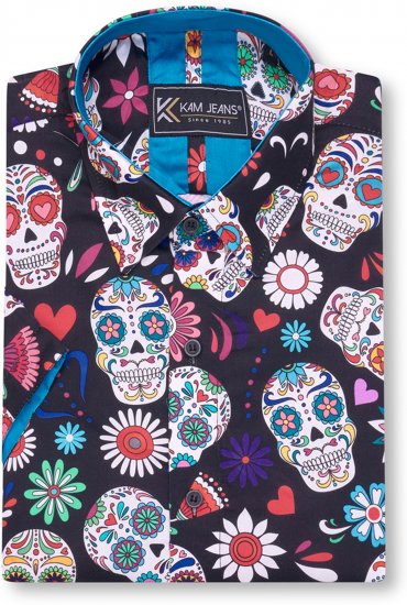 Kam Jeans 6069 Skull Print Short Sleeve Black - Krekli - Krekli - 2XL-8XL