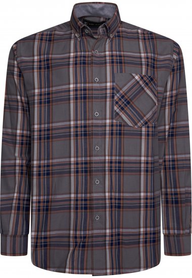 Kam Jeans 6350 Casual Gingham Check Shirt Long Sleeve Grey - Krekli - Krekli - 2XL-8XL