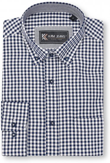 Kam Jeans 6351 Classic Gingham Shirt Long Sleeve Navy - Krekli - Krekli - 2XL-8XL