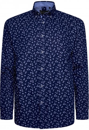 Kam Jeans 6364 All Over Floral Print Long Sleeve Shirt Navy - Krekli - Krekli - 2XL-8XL
