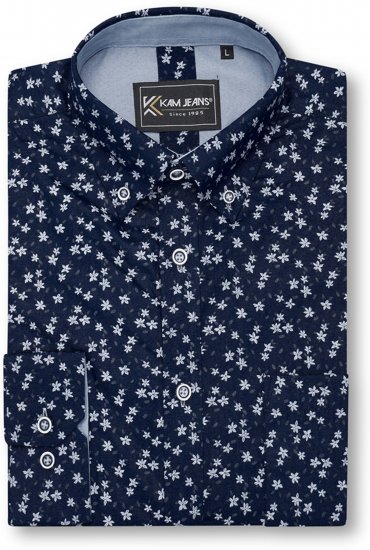 Kam Jeans 6364 All Over Floral Print Long Sleeve Shirt Navy - Krekli - Krekli - 2XL-8XL