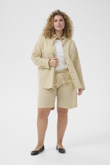 Kaffe Curve Nana Svītraini šorti Chincilla/Balts svītrains - Džinsi & Bikses Lielos Izmēros – Plus Size - 