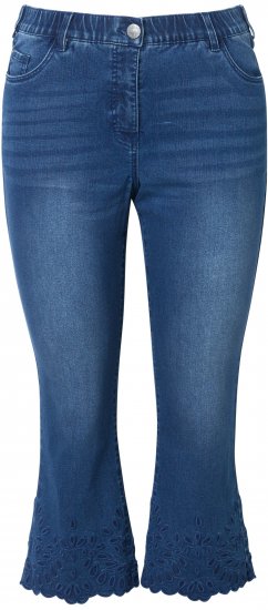 Ulla Popken Cropped Flared Eyelet Jeans Denim Blue - Džinsi & Bikses Lielos Izmēros – Plus Size - 
