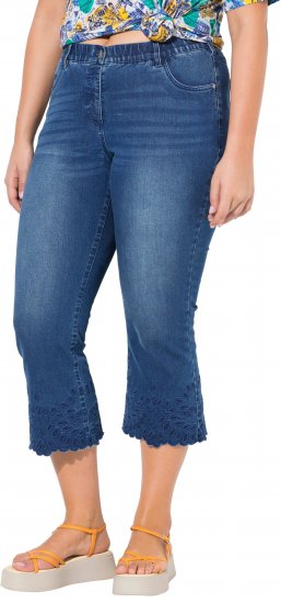 Ulla Popken Cropped Flared Eyelet Jeans Denim Blue - Džinsi & Bikses Lielos Izmēros – Plus Size - 